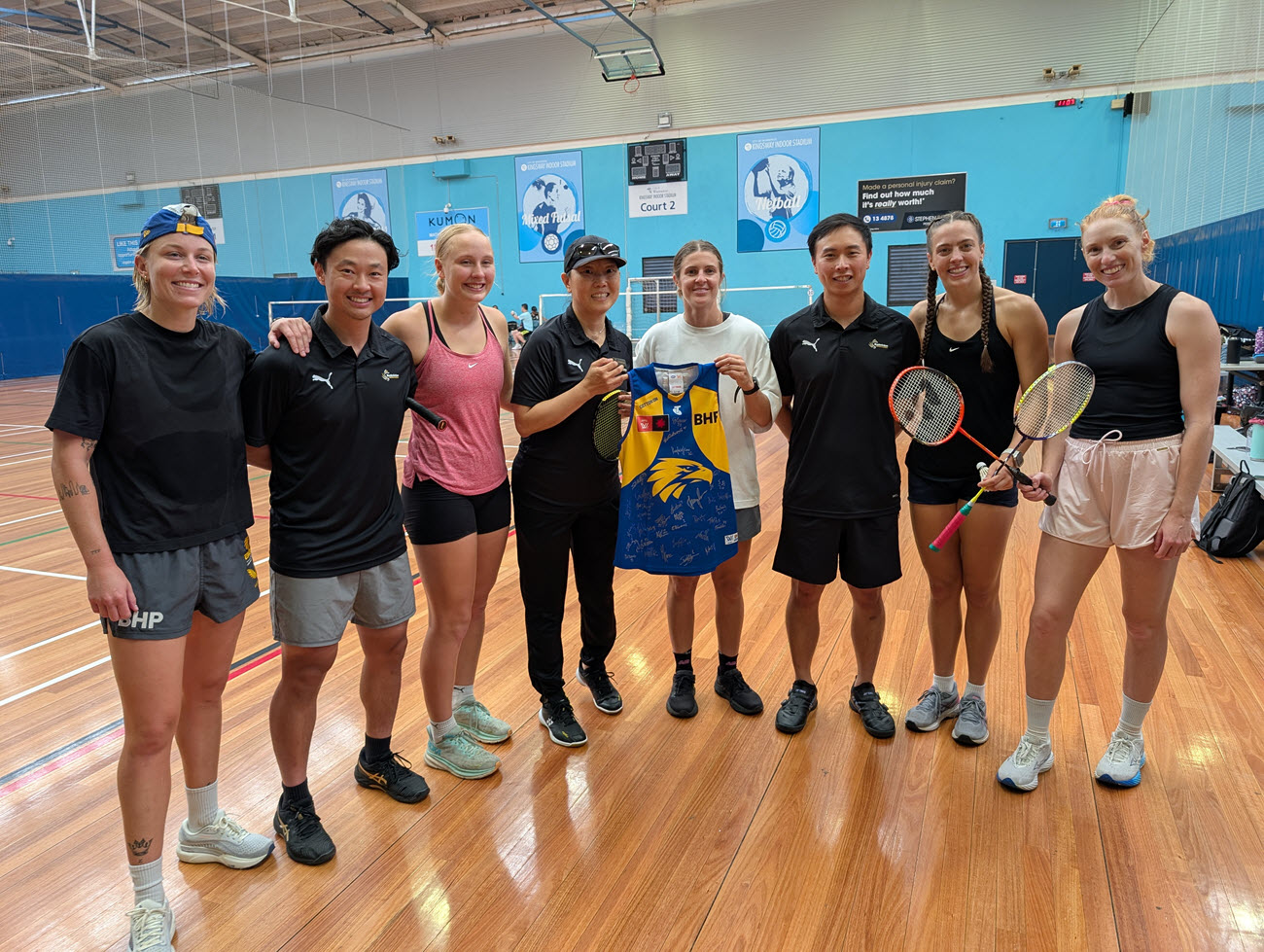 Eagles AFLW players with WA's State High-Performance coaches Lily Buttrose, Daniel Fan & Edmund Xu.